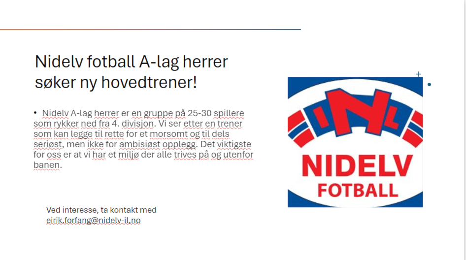 Nidelv IL fotballgruppa søker trener